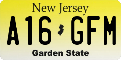 NJ license plate A16GFM