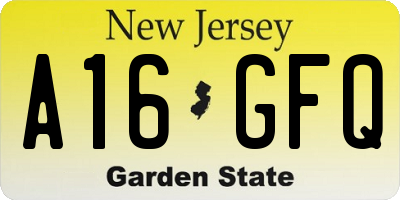 NJ license plate A16GFQ