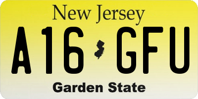 NJ license plate A16GFU