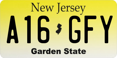 NJ license plate A16GFY