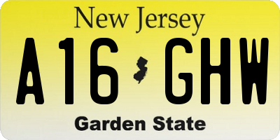 NJ license plate A16GHW