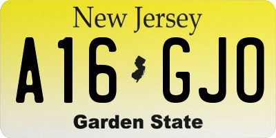 NJ license plate A16GJO