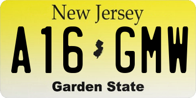 NJ license plate A16GMW