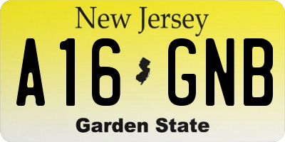 NJ license plate A16GNB
