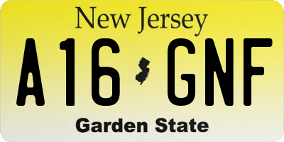 NJ license plate A16GNF