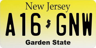 NJ license plate A16GNW