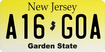 NJ license plate A16GOA