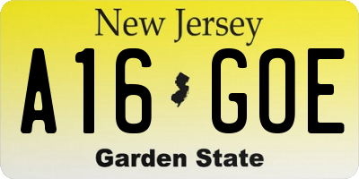 NJ license plate A16GOE