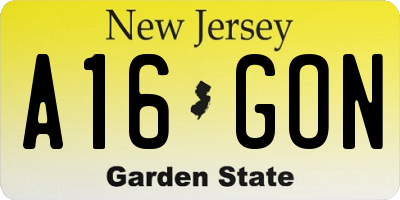 NJ license plate A16GON