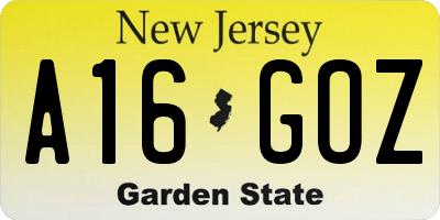 NJ license plate A16GOZ