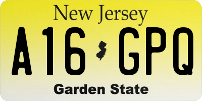 NJ license plate A16GPQ