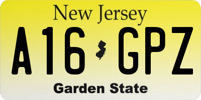 NJ license plate A16GPZ
