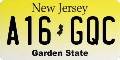 NJ license plate A16GQC