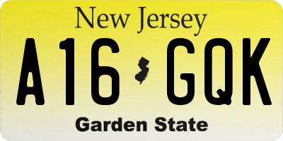 NJ license plate A16GQK