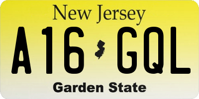 NJ license plate A16GQL