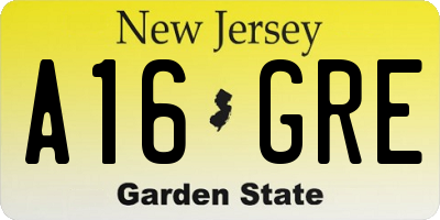 NJ license plate A16GRE