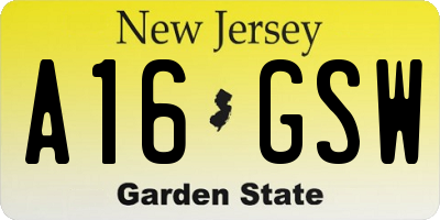 NJ license plate A16GSW