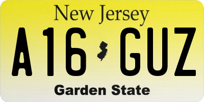 NJ license plate A16GUZ