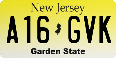 NJ license plate A16GVK