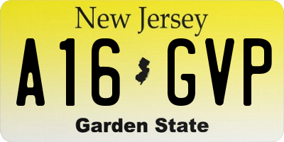 NJ license plate A16GVP