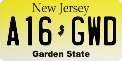 NJ license plate A16GWD