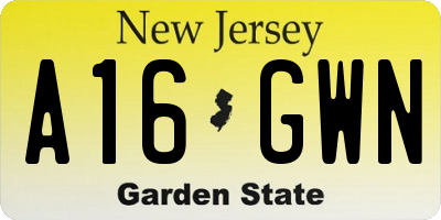 NJ license plate A16GWN