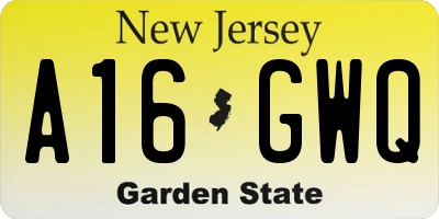 NJ license plate A16GWQ
