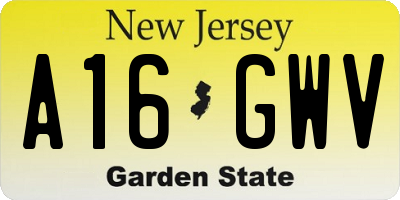 NJ license plate A16GWV