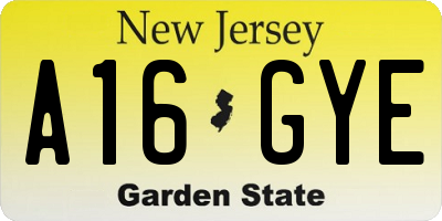 NJ license plate A16GYE