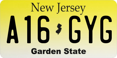 NJ license plate A16GYG