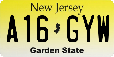 NJ license plate A16GYW