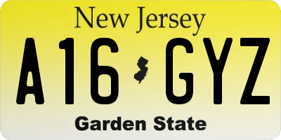 NJ license plate A16GYZ