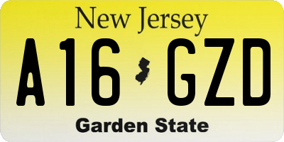 NJ license plate A16GZD