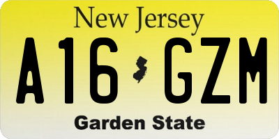 NJ license plate A16GZM