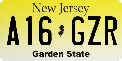 NJ license plate A16GZR