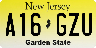 NJ license plate A16GZU