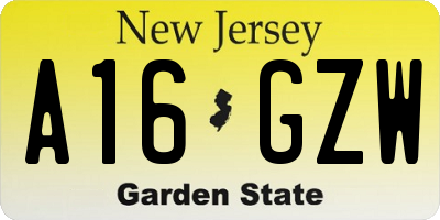 NJ license plate A16GZW