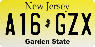 NJ license plate A16GZX
