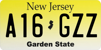 NJ license plate A16GZZ