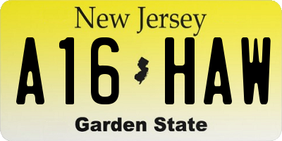 NJ license plate A16HAW