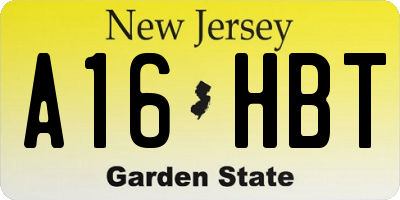 NJ license plate A16HBT