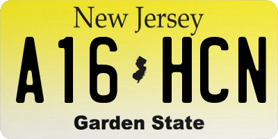 NJ license plate A16HCN
