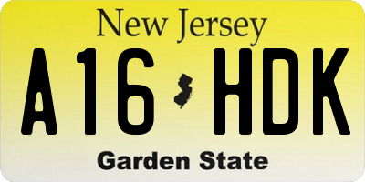 NJ license plate A16HDK