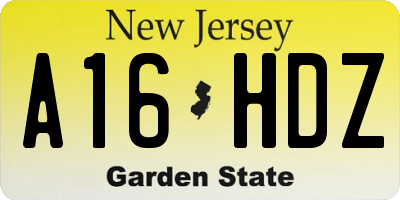 NJ license plate A16HDZ