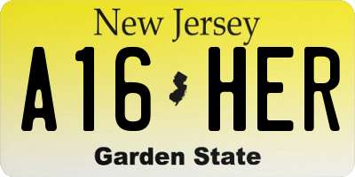 NJ license plate A16HER