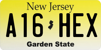 NJ license plate A16HEX