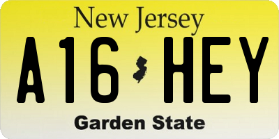 NJ license plate A16HEY
