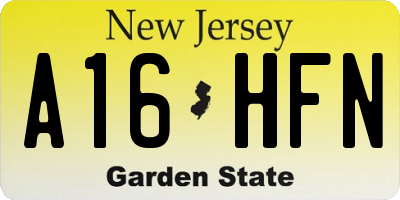 NJ license plate A16HFN