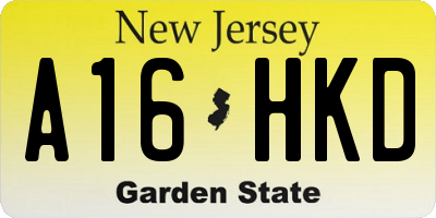 NJ license plate A16HKD