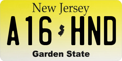 NJ license plate A16HND